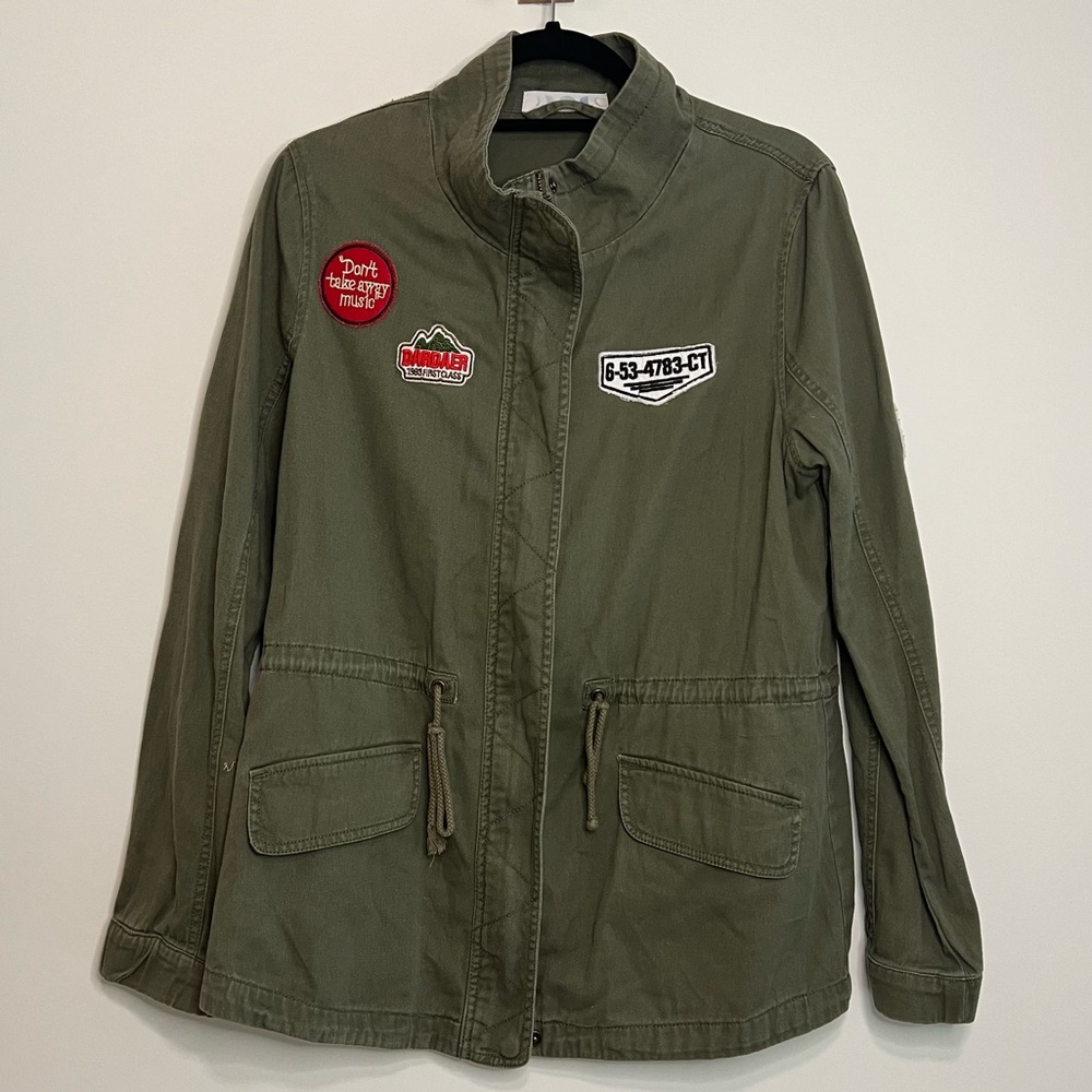 Olive Green Women's Utility Jacket with Patches - Medium